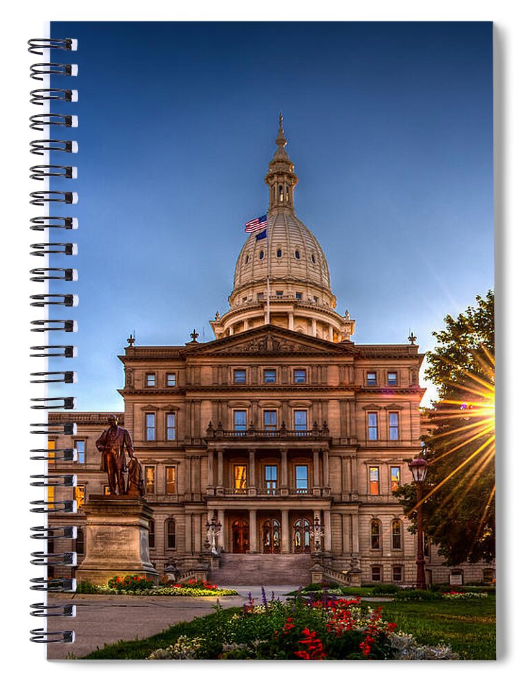 Capitol Spiral Notebook featuring the photograph Michigan Capitol - HDR-1 by Larry Carr