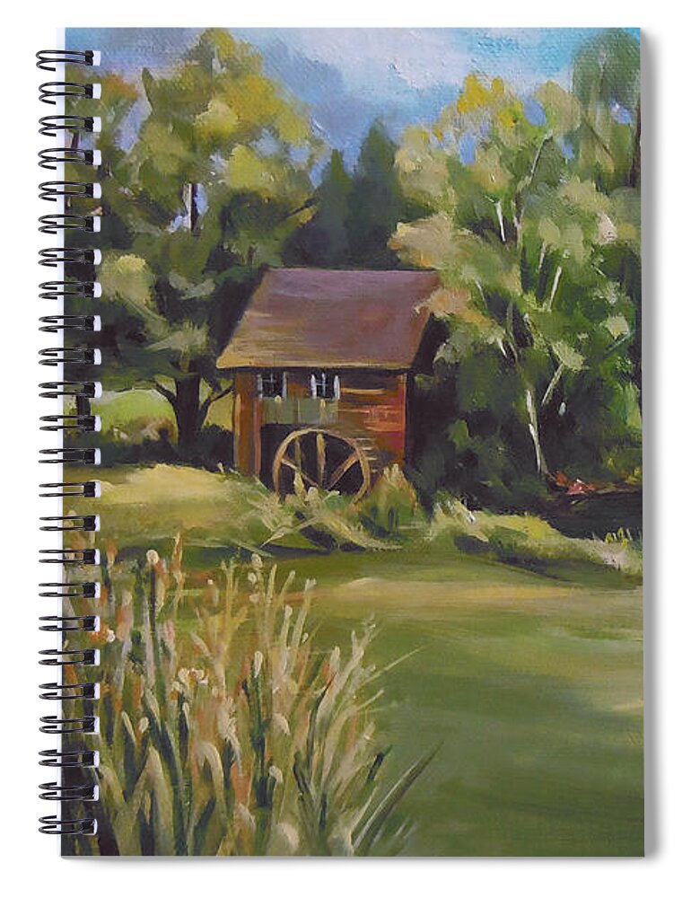Mill Spiral Notebook featuring the painting Mill by the Stream by Nancy Griswold