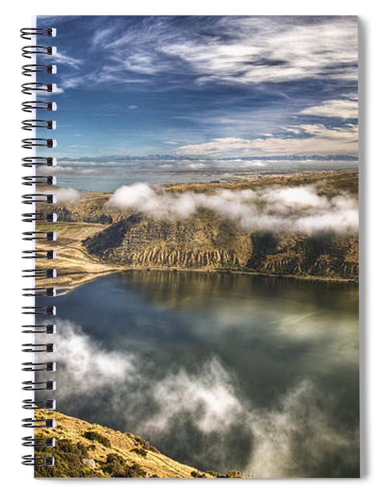 00443166 Spiral Notebook featuring the photograph Mist Over Lake Forsyth In Canterbury by Colin Monteath