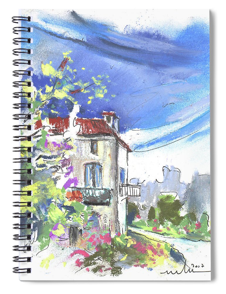 France Spiral Notebook featuring the painting Monpazier in France 02 by Miki De Goodaboom