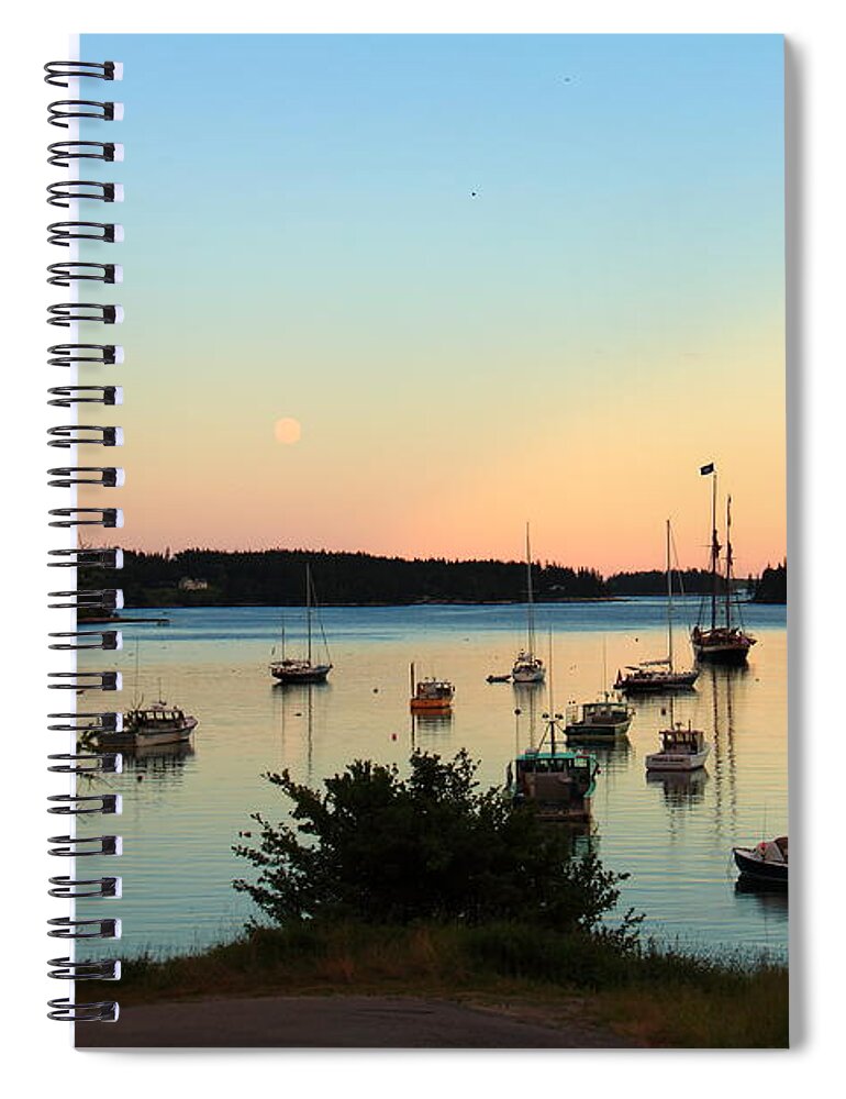 Seascape Spiral Notebook featuring the photograph Moonrise at Burnt Coat Harbor by Doug Mills