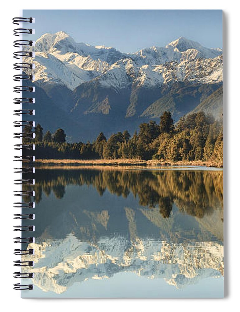 00438693 Spiral Notebook featuring the photograph Mount Cook And Mount Tasman And Lake by Colin Monteath