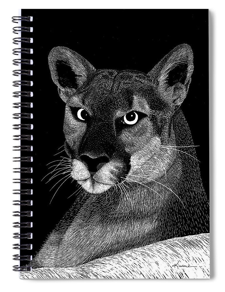 Mountain Lion Spiral Notebook featuring the mixed media Mountain Lion by Kume Bryant