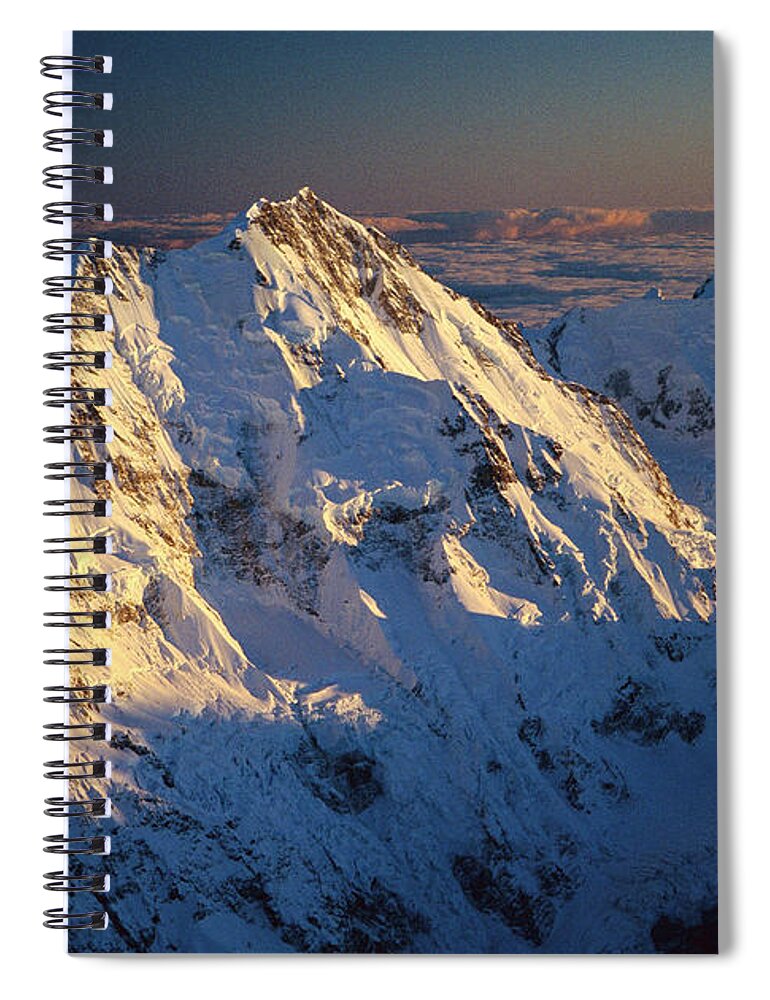 Aerial View Spiral Notebook featuring the photograph Mt Cook Or Aoraki And Mt Tasman, Aerial by Colin Monteath