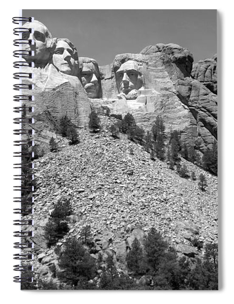 Mt. Rushmore Spiral Notebook featuring the photograph Mt. Rushmore Full View In Black And White by Living Color Photography Lorraine Lynch