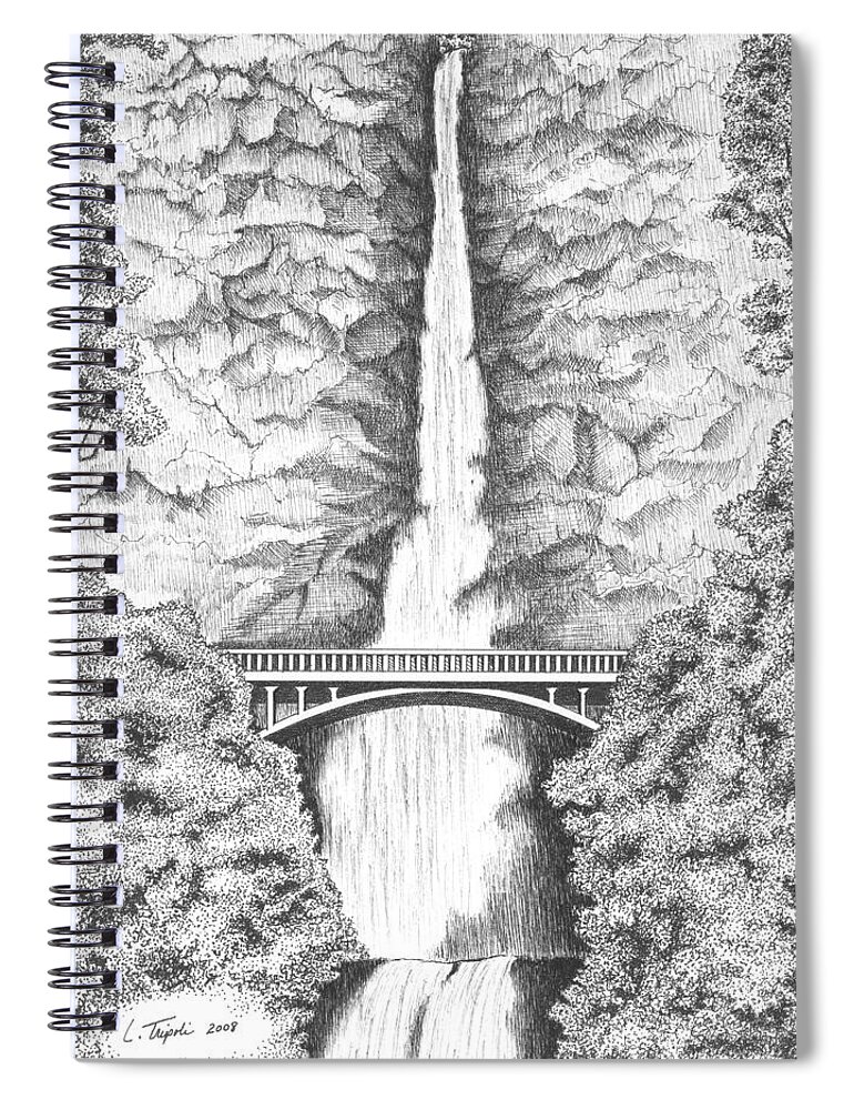 Landscape Spiral Notebook featuring the drawing Multnomah Falls by Lawrence Tripoli