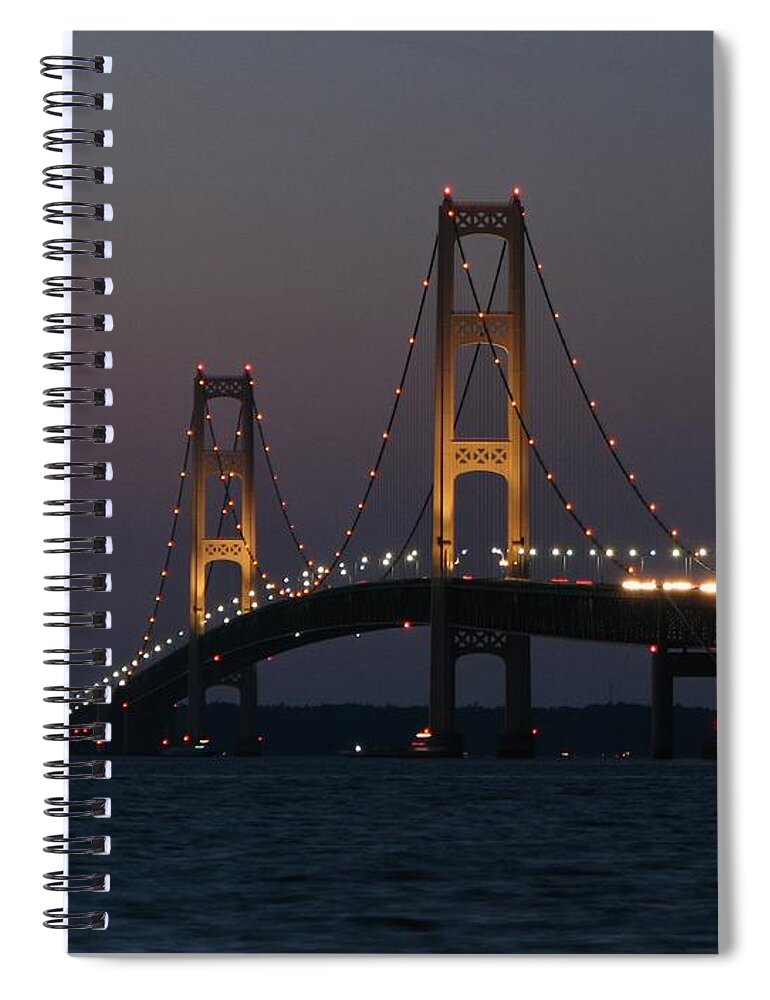Mackinac Bridge Spiral Notebook featuring the photograph Night Approaches The Mackinac Bridge by Keith Stokes