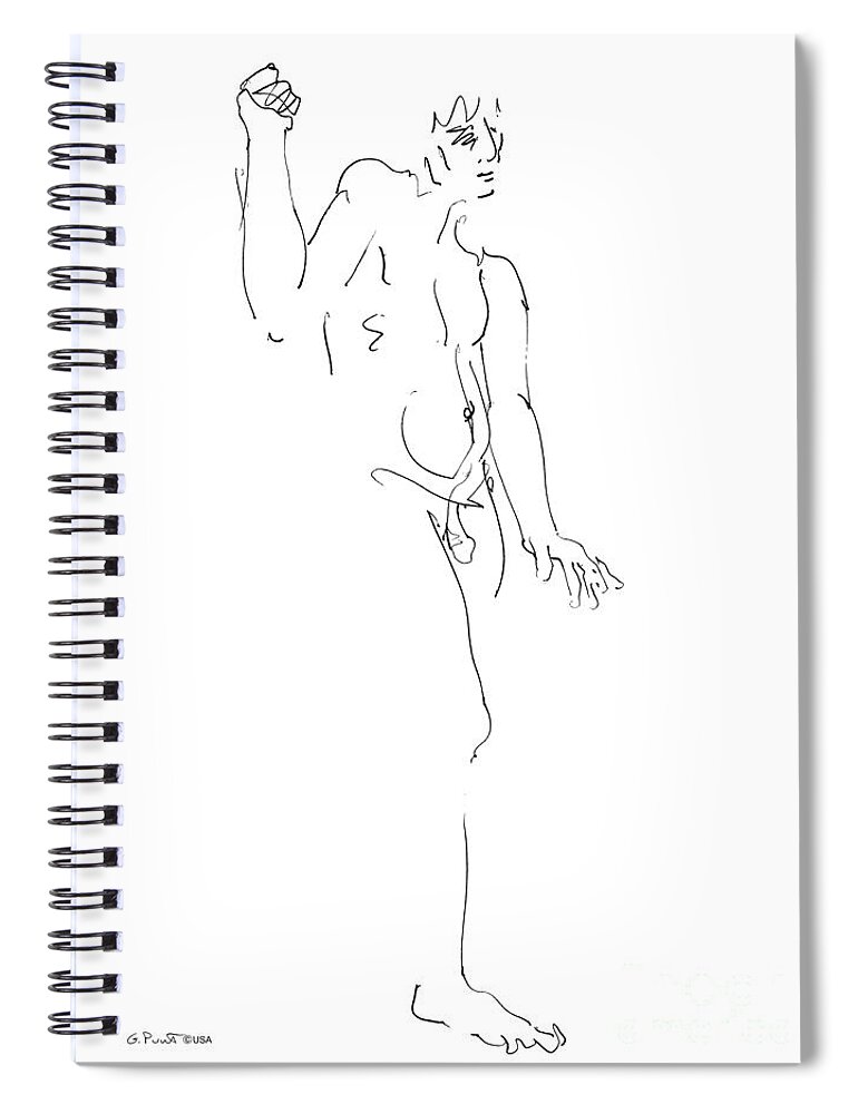 Male Spiral Notebook featuring the drawing Nude_Male_Drawing_26 by Gordon Punt