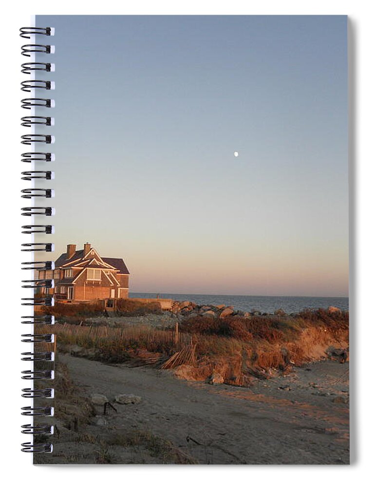 Moon Spiral Notebook featuring the photograph Oceans view in RI with the Moon by Kim Galluzzo