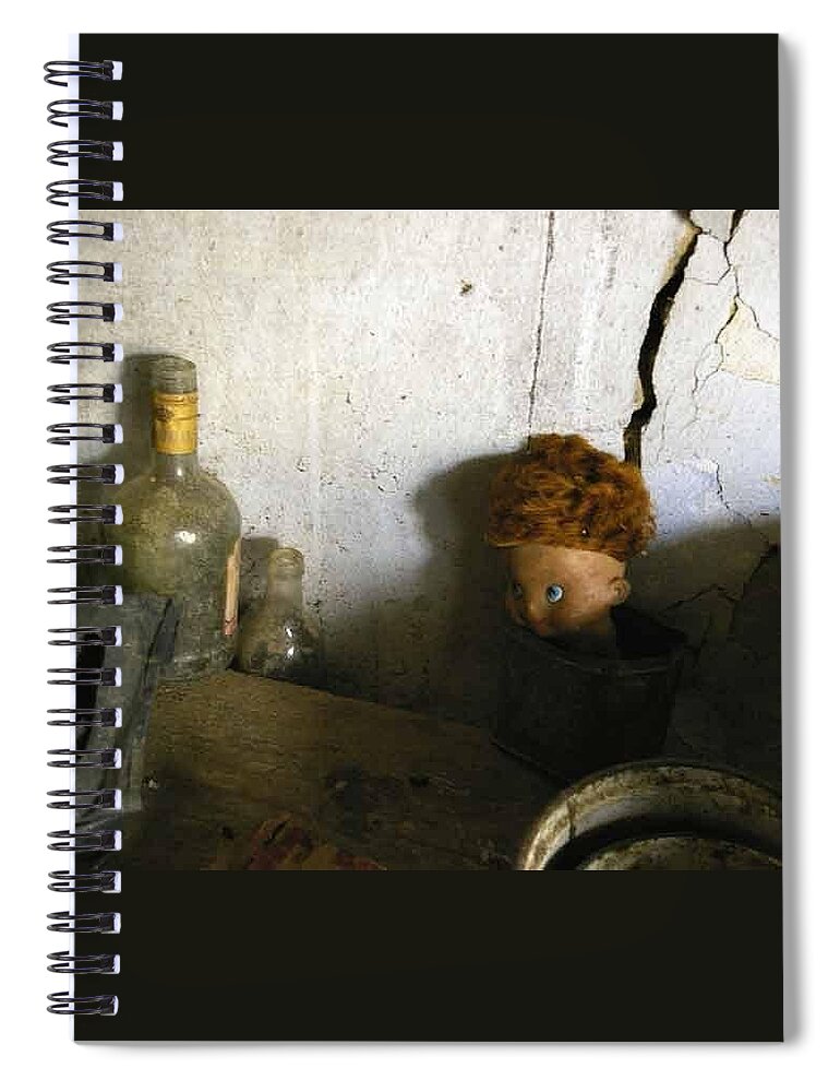 Doll Spiral Notebook featuring the photograph Old doll in the attic by Draia Coralia