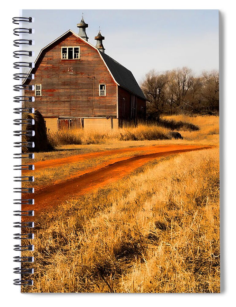 Old Barn Spiral Notebook featuring the photograph Old Red Road and Barn by Edward R Wisell
