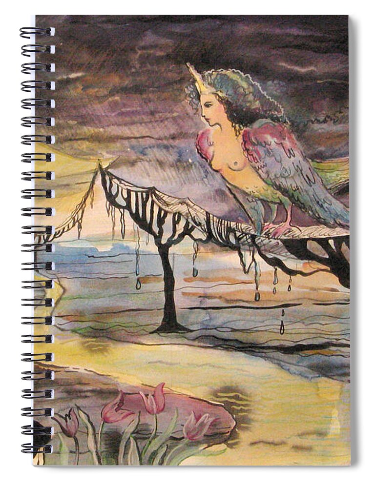 Bird Spiral Notebook featuring the painting Only I know how light this bridge is by Valentina Plishchina