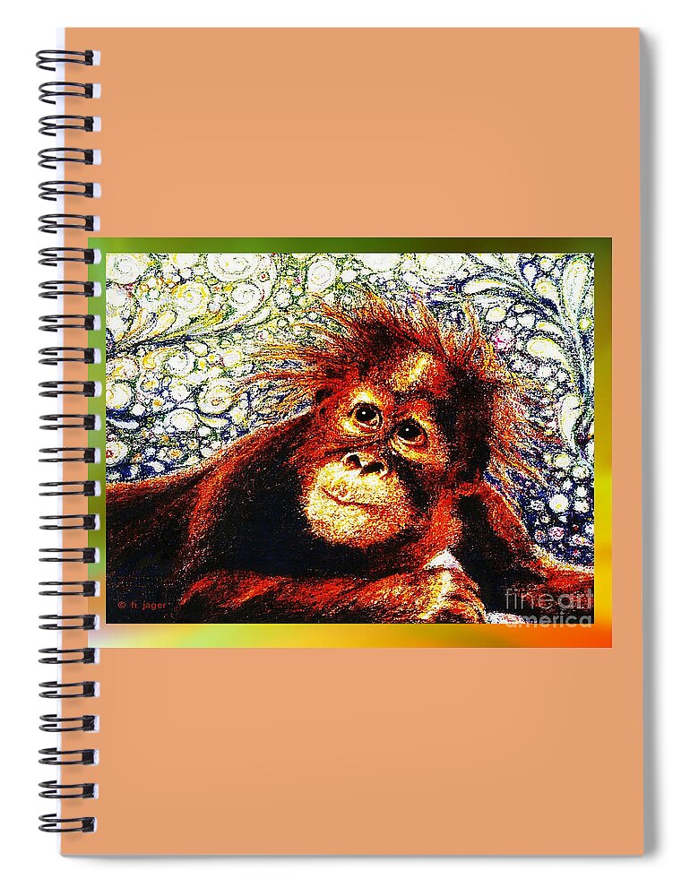 Orangutan Baby Spiral Notebook featuring the drawing Orangutan Baby by Hartmut Jager