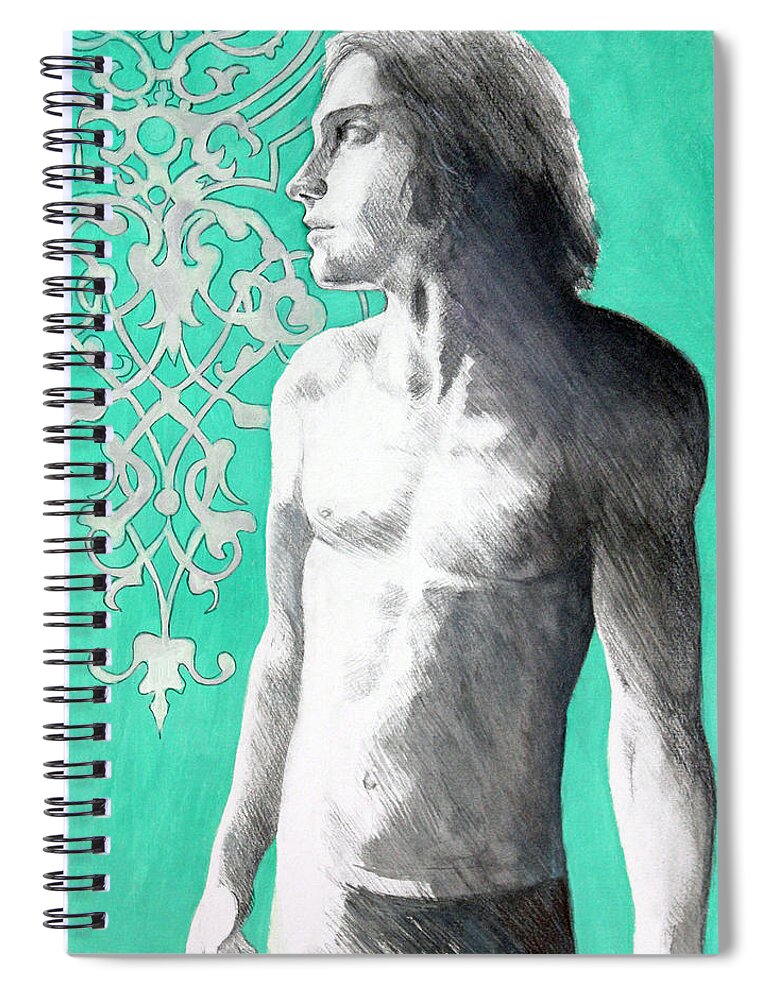 Oscar Wilde Spiral Notebook featuring the painting A Boy Named Dorian by Rene Capone