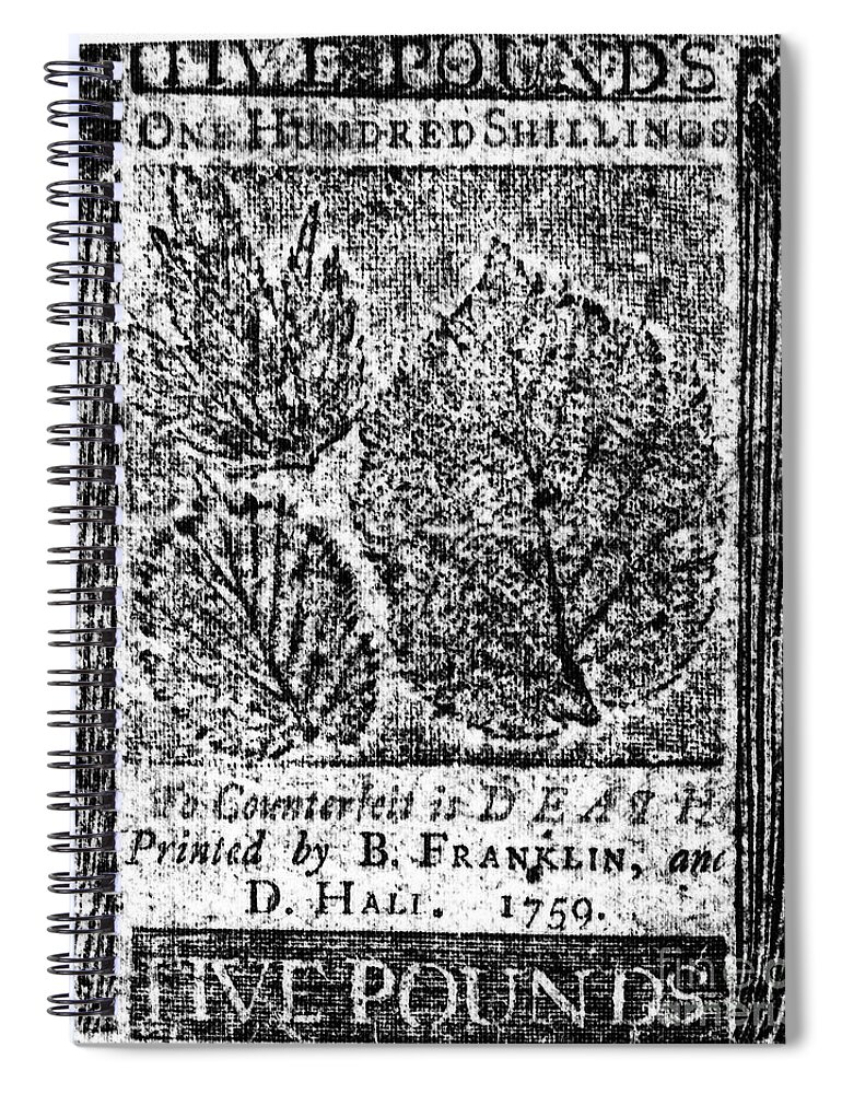 1759 Spiral Notebook featuring the photograph Paper Currency, 1759 by Granger