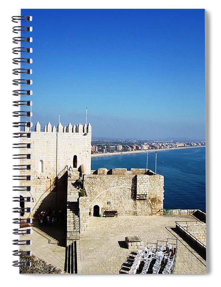 Peniscola Spiral Notebook featuring the photograph Peniscola Beach Castle Sea View At the Mediterranean in Spain by John Shiron