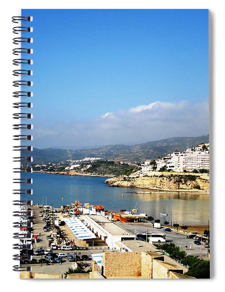 Marina Spiral Notebook featuring the photograph Peniscola Marina Water Reflection Sea View At the Mediterranean Water Front Homes in Spain by John Shiron