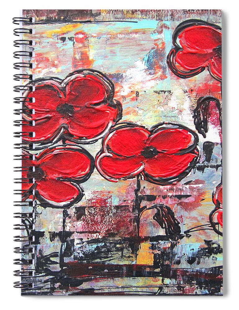 Abstract Spiral Notebook featuring the painting Perfect Poppies by Kathy Sheeran