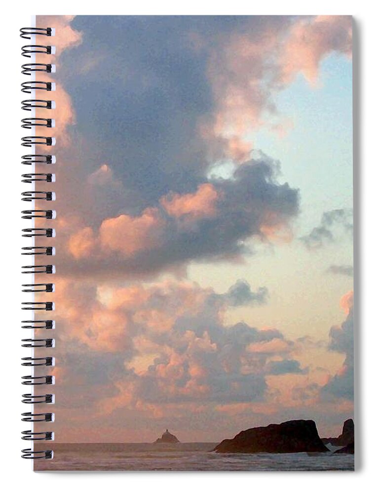 Tillamook Lighthouse Spiral Notebook featuring the digital art Pink Clouds Over Tillamook by Will Borden