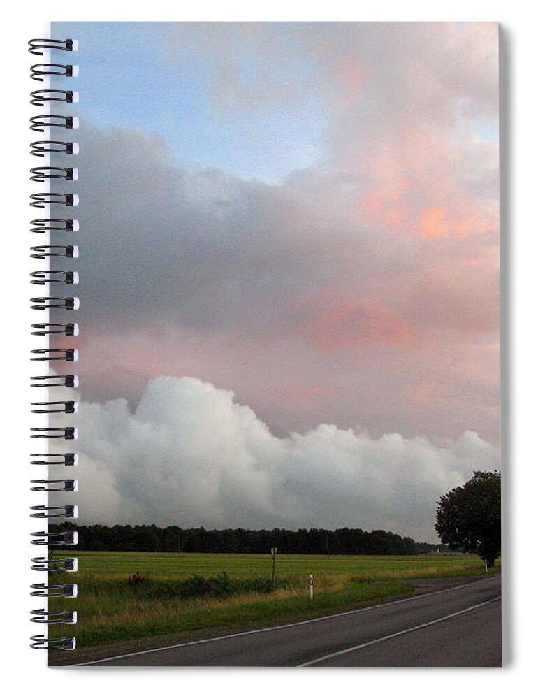 Sunset Spiral Notebook featuring the photograph Pink Sunset and the Avalanche of Clouds. Lithuania by Ausra Huntington nee Paulauskaite