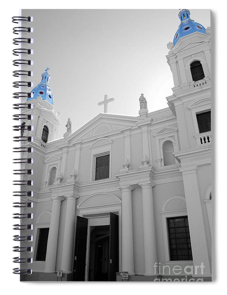 Travelpixpro Spiral Notebook featuring the photograph Ponce Puerto Rico Cathedral of Our Lady of Guadalupe Color Splash Black and White by Shawn O'Brien