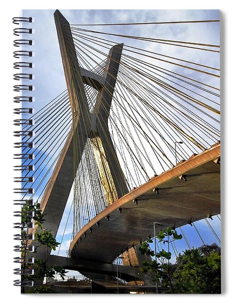 Saopaulo Spiral Notebook featuring the photograph Ponte Estaiada Octavio Frias de Oliveira ao cair da tarde by Carlos Alkmin