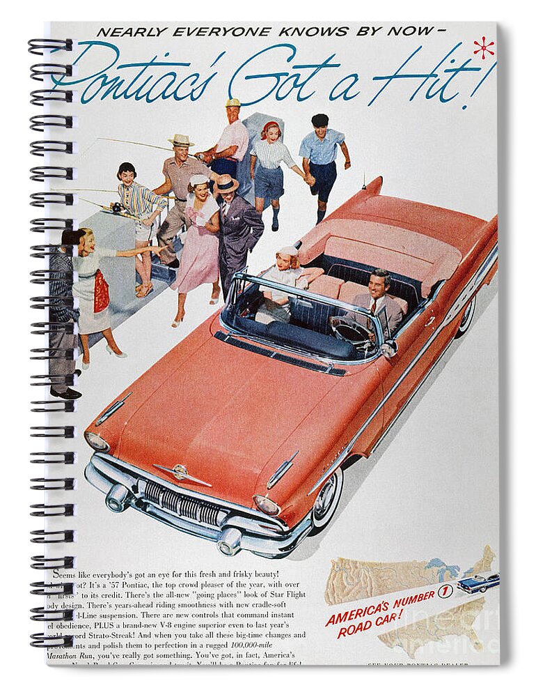 1957 Spiral Notebook featuring the photograph Pontiac Advertisement 1957 by Granger