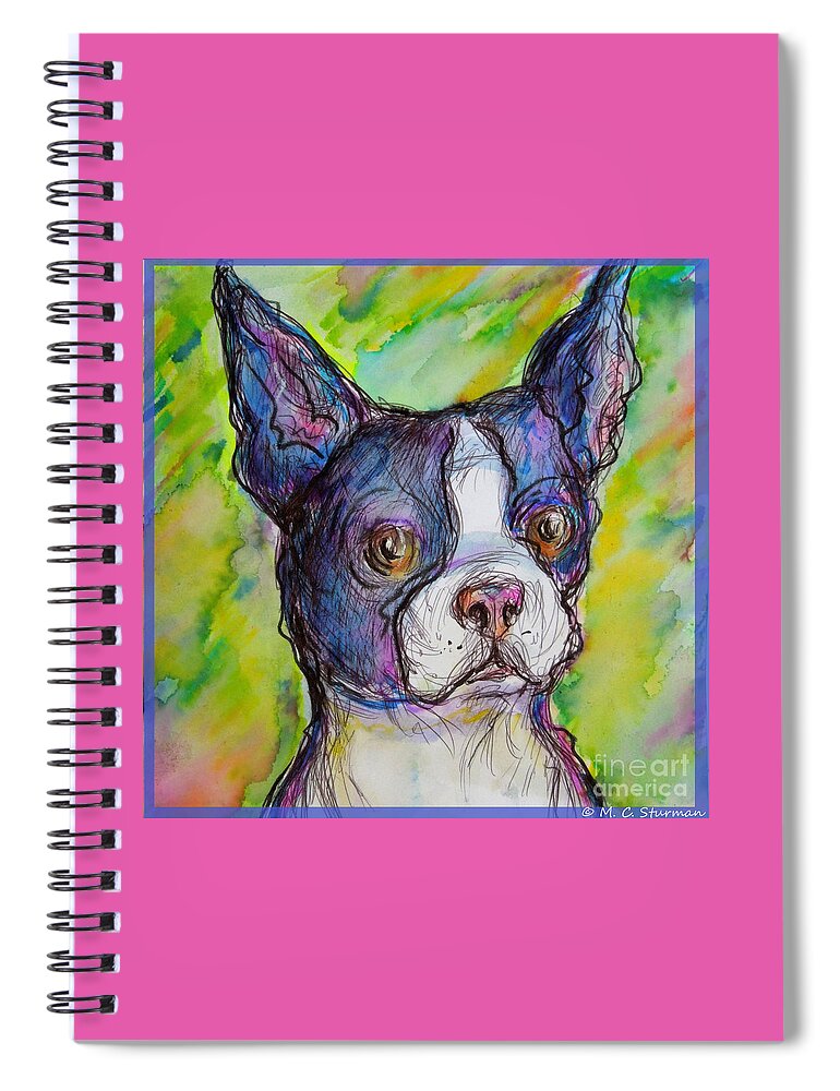 Bulldog Spiral Notebook featuring the painting Purple Boston Terrier by M c Sturman