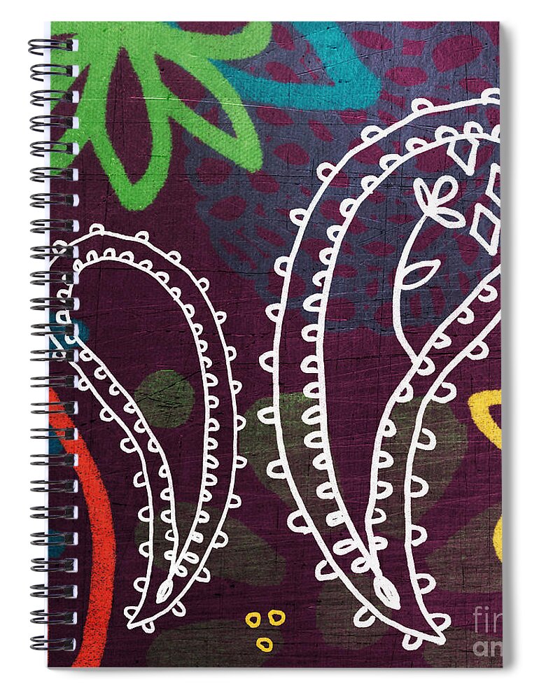 Paisley Spiral Notebook featuring the painting Purple Paisley Garden by Linda Woods