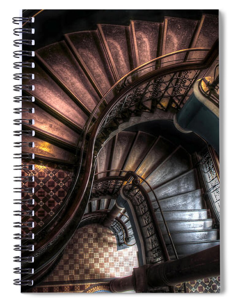 Spiral Staircase Spiral Notebook featuring the photograph QVB Stairwell by Andrew Dickman