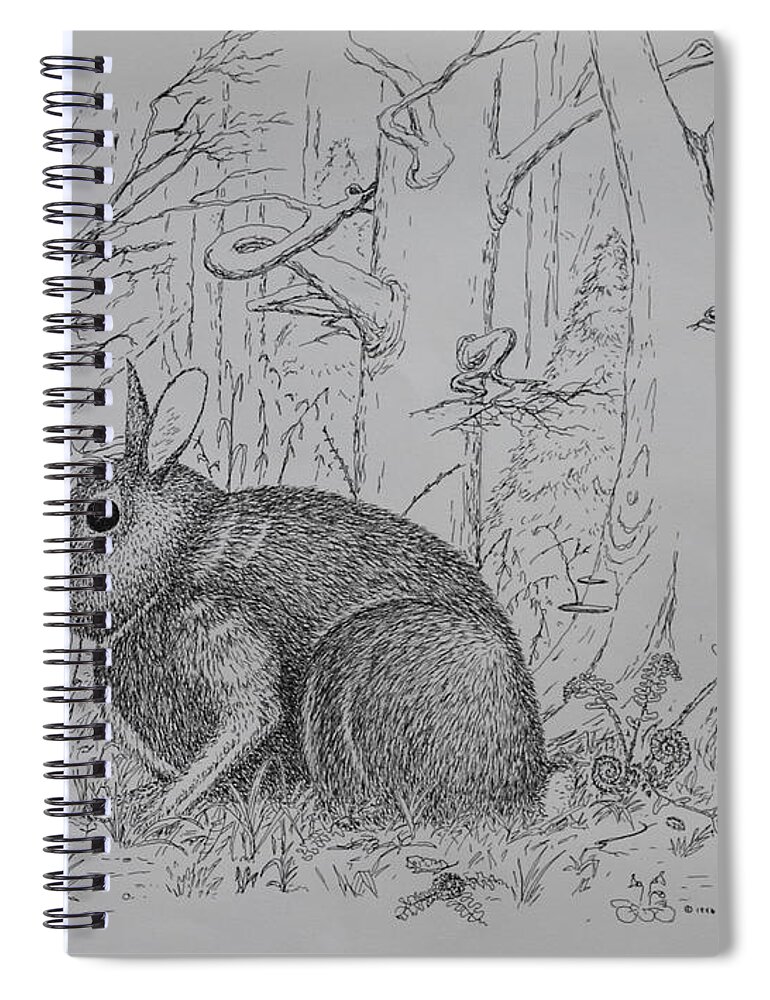 Nature Spiral Notebook featuring the drawing Rabbit In Woodland by Daniel Reed