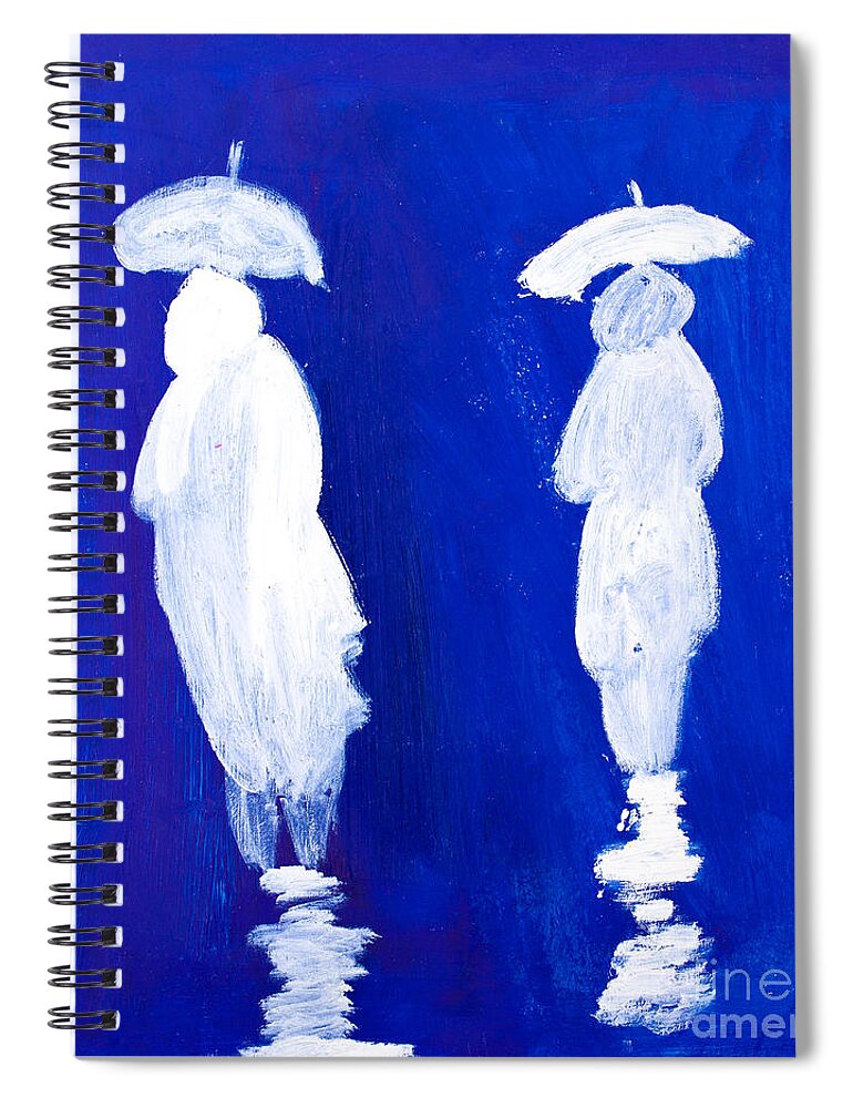Art Spiral Notebook featuring the painting Rain Walkers by Simon Bratt