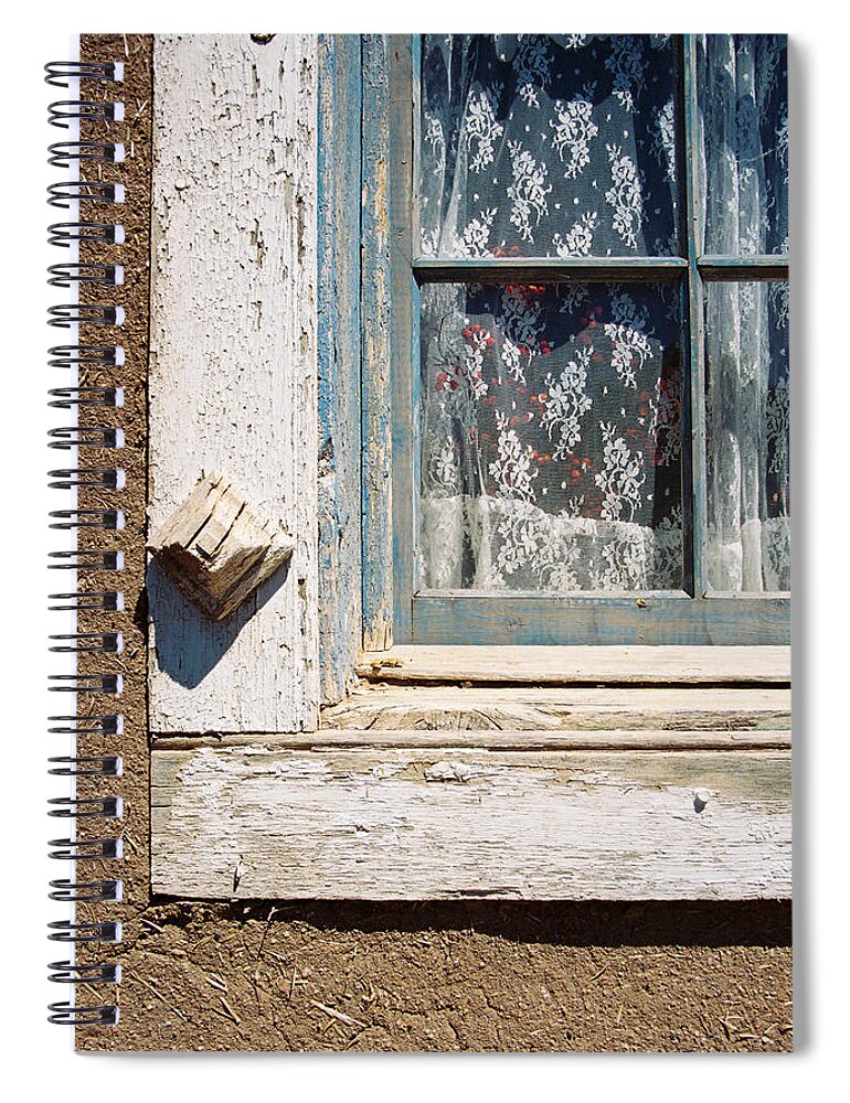 Santa Fe Spiral Notebook featuring the photograph Red Flowers And Lace Curtains by Ron Weathers