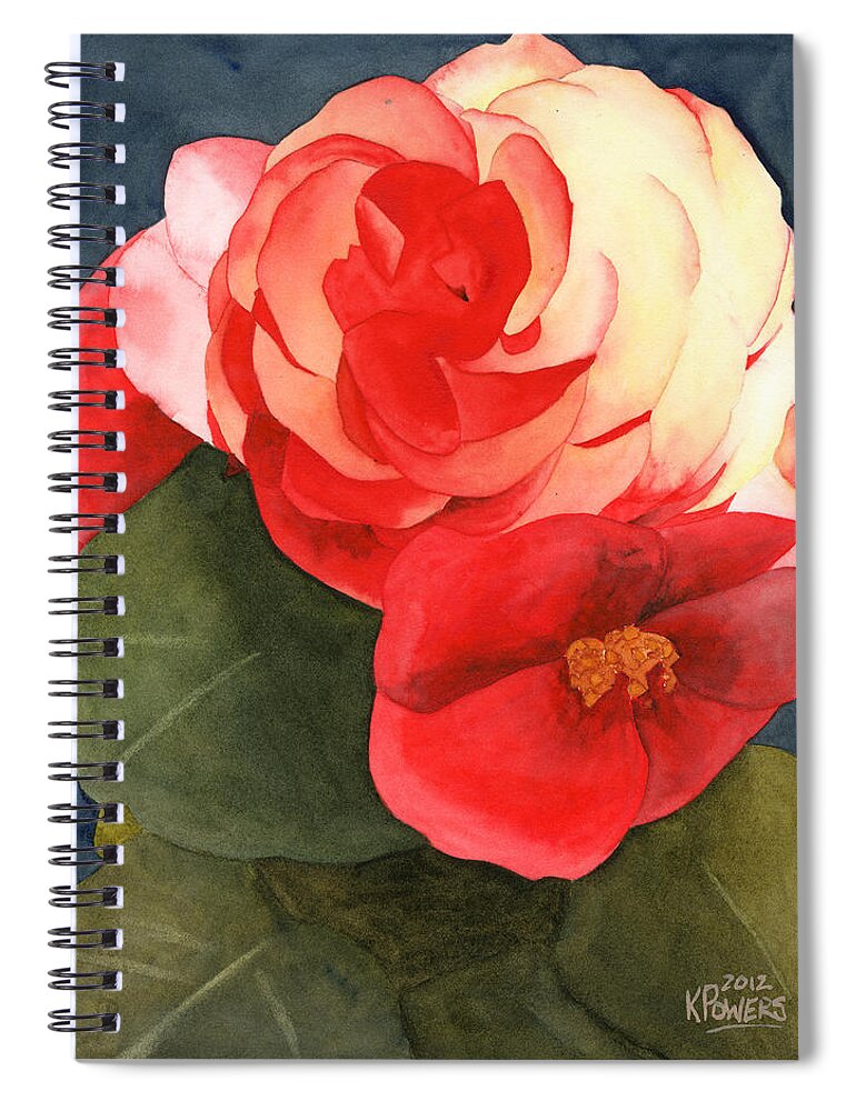 Flower Spiral Notebook featuring the painting Red Meets Green by Ken Powers