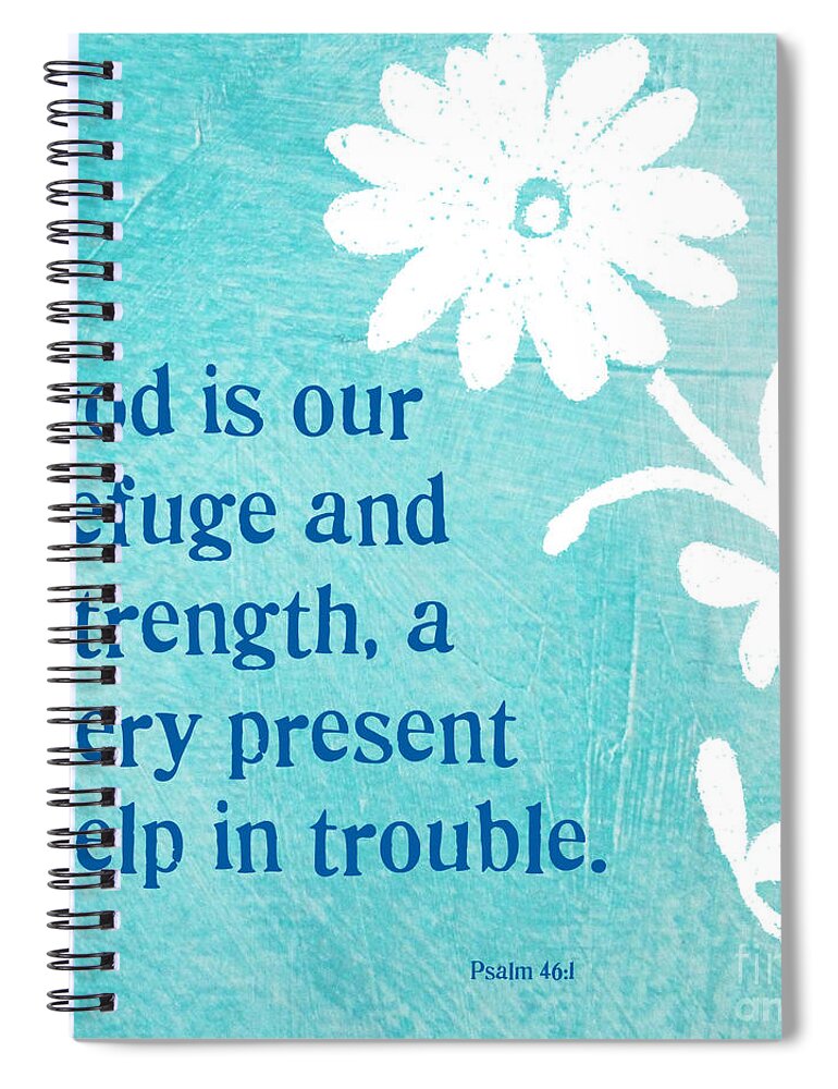 Refuge Spiral Notebook featuring the mixed media Refuge and Strength by Linda Woods