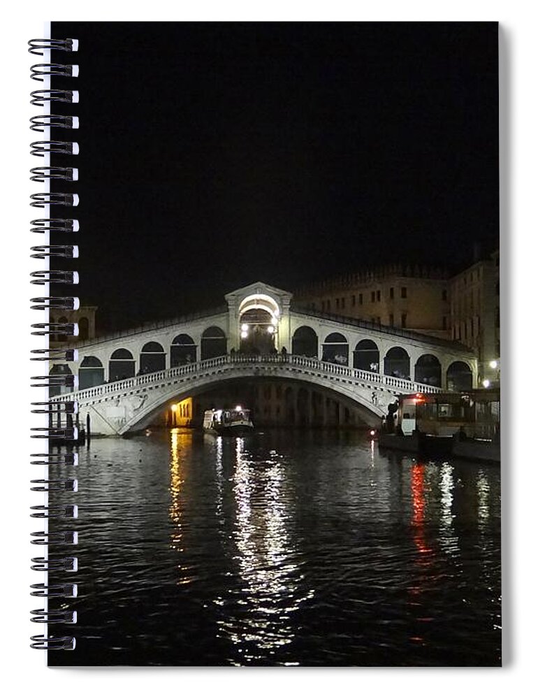 Rialto Bridge Spiral Notebook featuring the photograph Rialto Bridge at Night by Keith Stokes