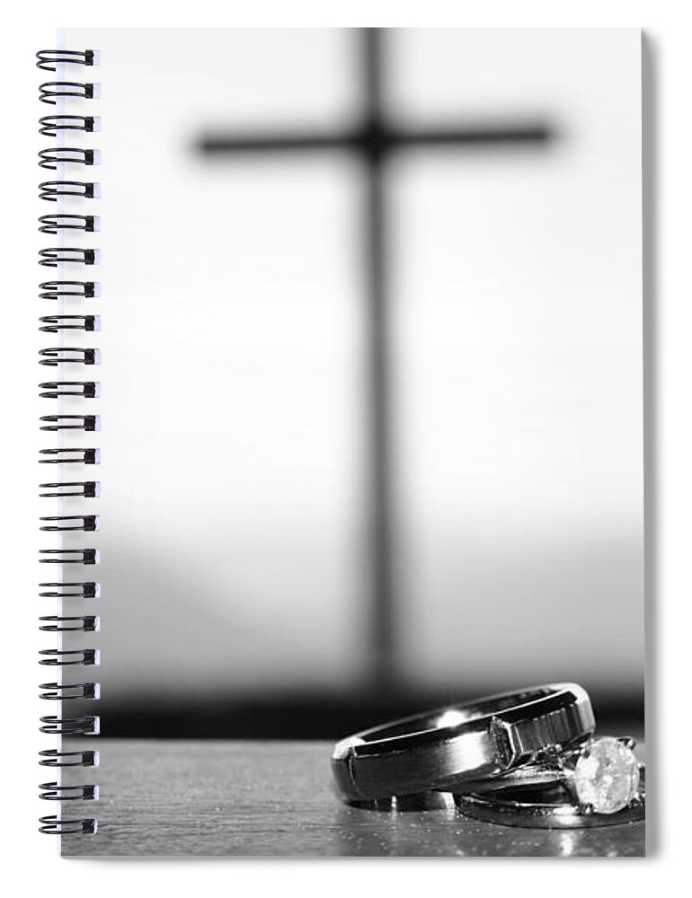 Engagement Spiral Notebook featuring the photograph Rings and Cross by Kelly Hazel