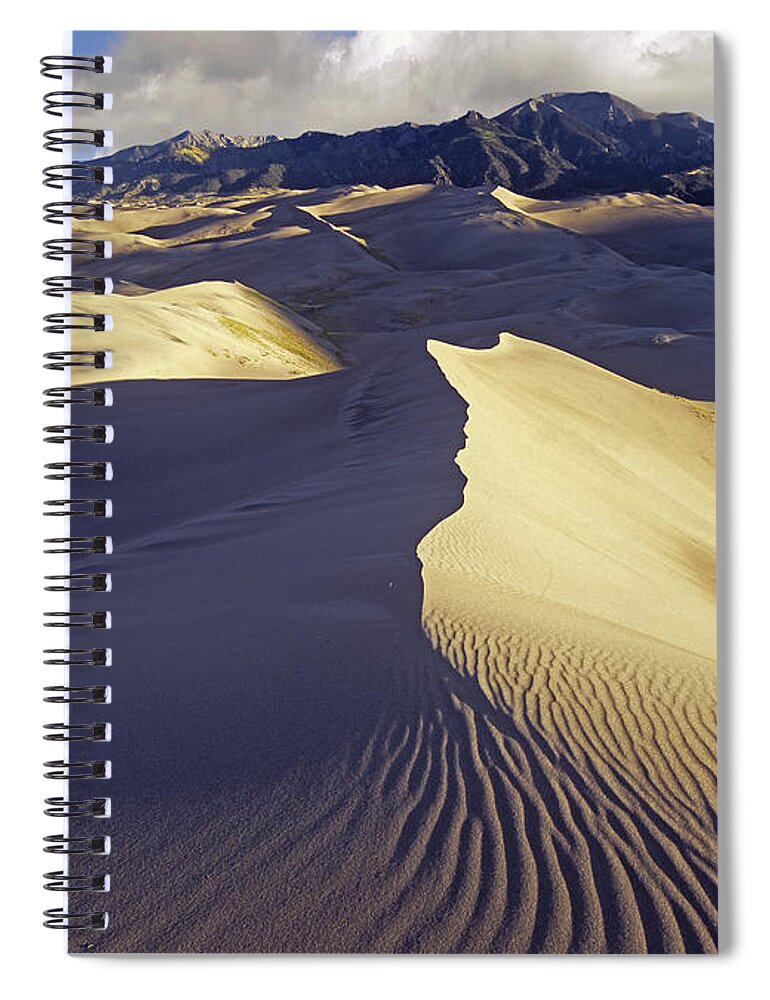 00175798 Spiral Notebook featuring the photograph Rippled Sand Dunes With Sangre De by Tim Fitzharris