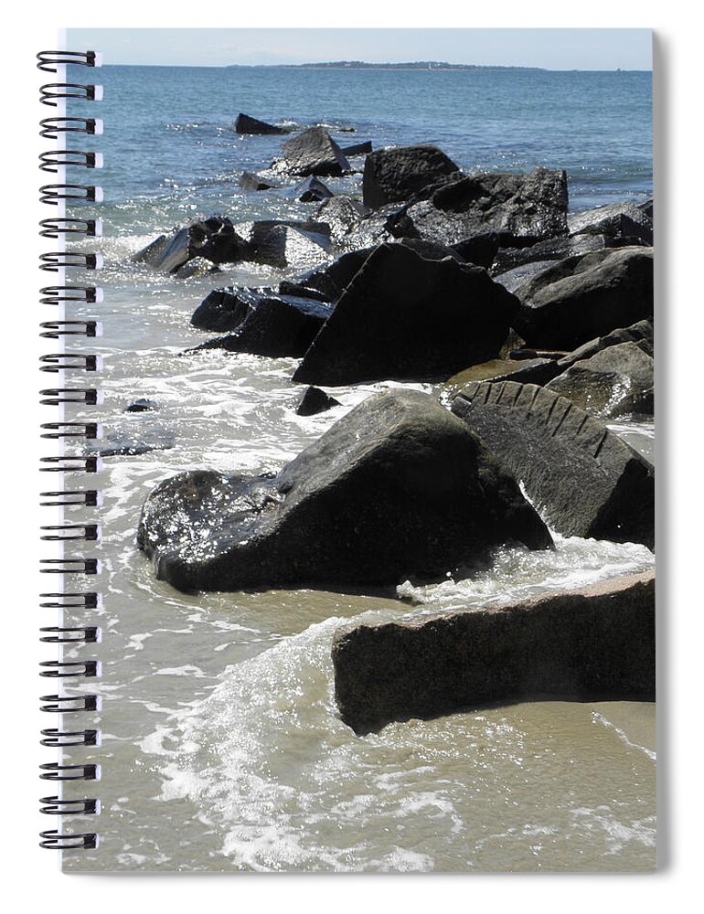 Jetty Spiral Notebook featuring the photograph Rock Jetty by Kim Galluzzo