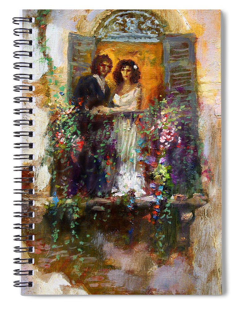 Venice Spiral Notebook featuring the painting Romance in Venice fragment balcony by Ylli Haruni
