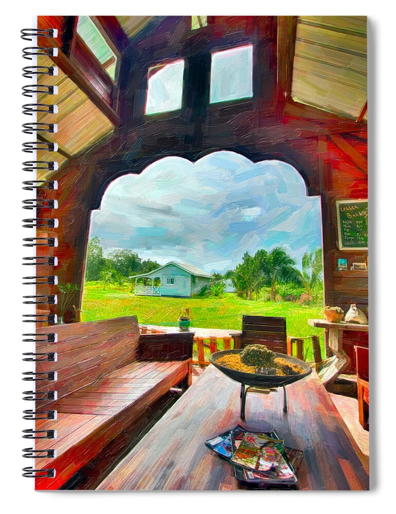 Suriname Tropics Spiral Notebook featuring the painting Room with a View by Nadia Sanowar