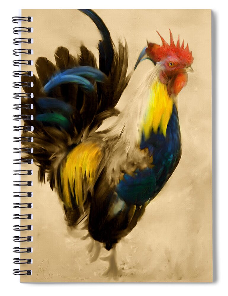 Rooster Spiral Notebook featuring the painting Rooster On The Prowl 2 - Vintage Tonal by Georgiana Romanovna