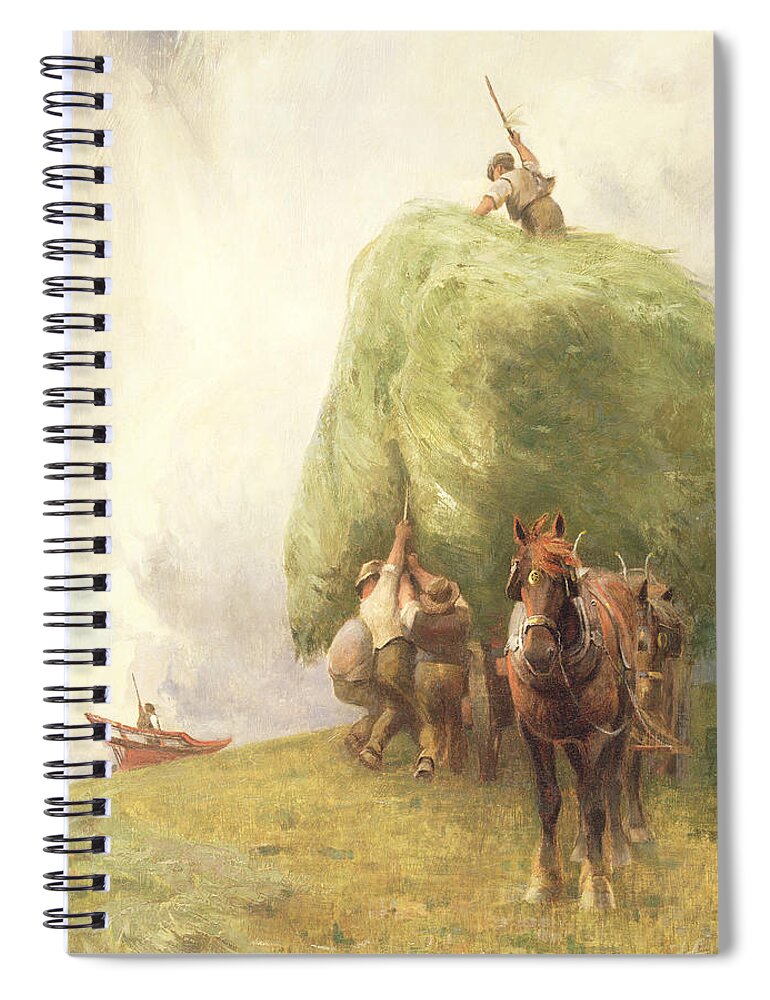 Agriculture; Haywain; Horse Spiral Notebook featuring the painting Roping the Wagon by Henry H Sands