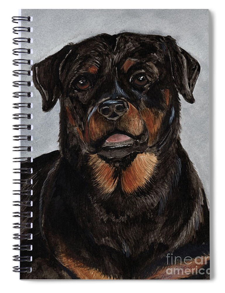 Rottweiler Dog Spiral Notebook featuring the painting Rottweiler by Nancy Patterson