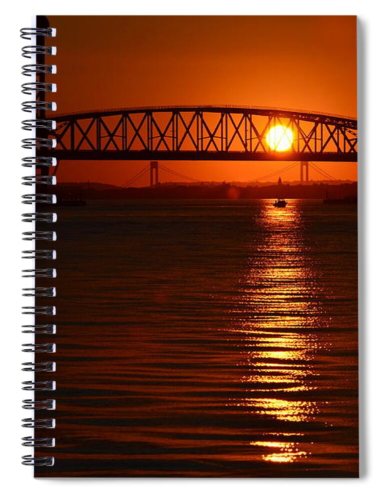 Sailboat Spiral Notebook featuring the photograph Sailboat Bridges Sunset by Maureen E Ritter