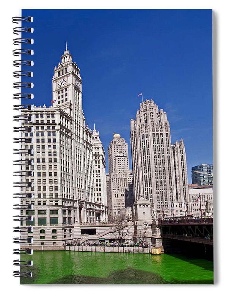 Wrigley Tower Chicago Spiral Notebook featuring the photograph Saint Patrick's Day by Dejan Jovanovic