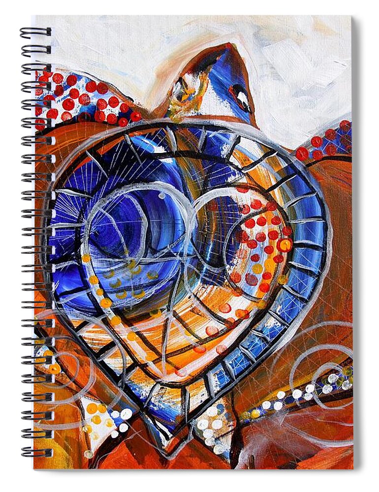 Sea Turtle Spiral Notebook featuring the painting Sea Turtle Love - Orange and White by J Vincent Scarpace