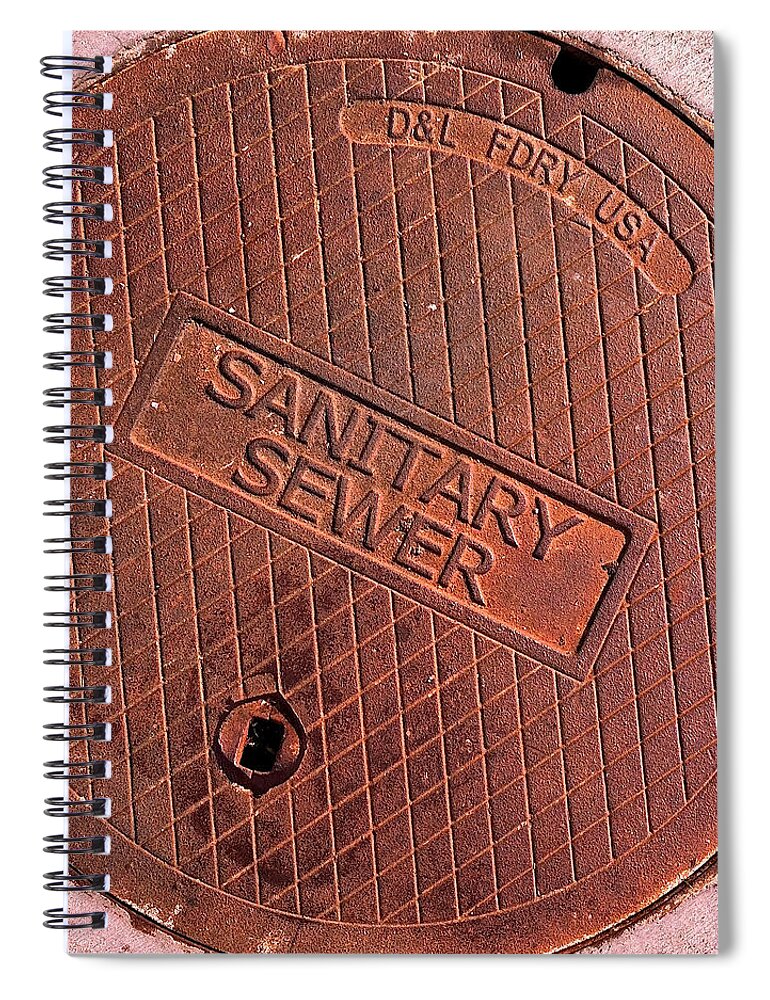 Sign Photographs Spiral Notebook featuring the photograph Sewer Cover by Bill Owen