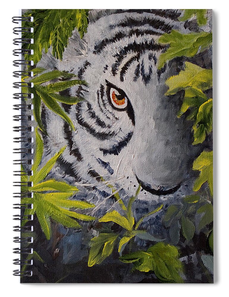 Tiger Spiral Notebook featuring the painting Siberian Hunter by Jo Smoley