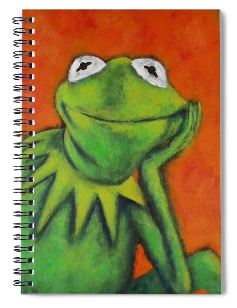 Orange Spiral Notebook featuring the painting Sir Kermit by Ellen Lewis